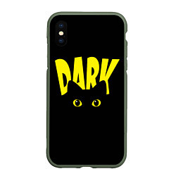 Чехол iPhone XS Max матовый Черный кот светящиеся глаза - dark, цвет: 3D-темно-зеленый