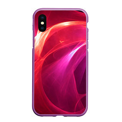 Чехол iPhone XS Max матовый Красно-розовый энергетический хаос волн, цвет: 3D-фиолетовый