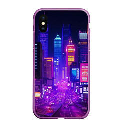 Чехол iPhone XS Max матовый Город ночью, цвет: 3D-фиолетовый