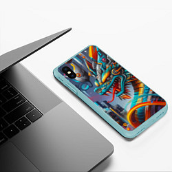 Чехол iPhone XS Max матовый Фантастическая композиция с драконом - нейросеть, цвет: 3D-мятный — фото 2