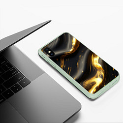Чехол iPhone XS Max матовый Черно-золотая волнистая текстура, цвет: 3D-салатовый — фото 2