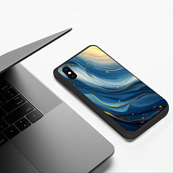 Чехол iPhone XS Max матовый Золотая волнистая текстура на синей ткани, цвет: 3D-черный — фото 2