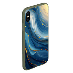 Чехол iPhone XS Max матовый Золотая волнистая текстура на синей ткани, цвет: 3D-темно-зеленый — фото 2