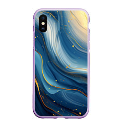 Чехол iPhone XS Max матовый Золотая волнистая текстура на синей ткани, цвет: 3D-сиреневый