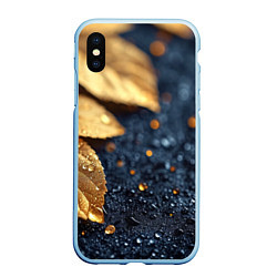 Чехол iPhone XS Max матовый Золотые листья на темном фоне, цвет: 3D-голубой