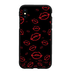 Чехол iPhone XS Max матовый Паттерн красные губы на черном - lips red, цвет: 3D-черный