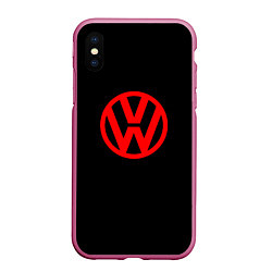 Чехол iPhone XS Max матовый Volkswagen red logo, цвет: 3D-малиновый