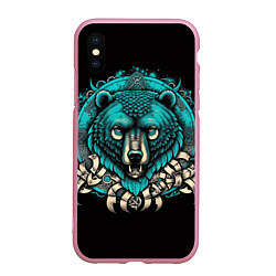Чехол iPhone XS Max матовый Голова медведя в славянском стиле, цвет: 3D-розовый