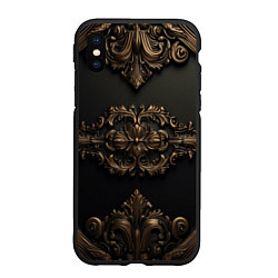Чехол iPhone XS Max матовый Объемные темные золотые узоры, цвет: 3D-черный