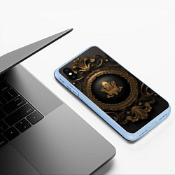 Чехол iPhone XS Max матовый Классические золотые узоры и корона, цвет: 3D-голубой — фото 2