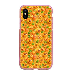 Чехол iPhone XS Max матовый Сочные абрикосы паттерн, цвет: 3D-розовый