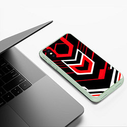 Чехол iPhone XS Max матовый Полосы и красно-белый шестиугольник, цвет: 3D-салатовый — фото 2