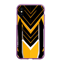 Чехол iPhone XS Max матовый Жёлто-серые полосы на чёрном фоне, цвет: 3D-фиолетовый