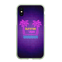 Чехол iPhone XS Max матовый Неоновые пальмы summer vibes, цвет: 3D-салатовый