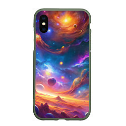 Чехол iPhone XS Max матовый Космический пейзаж яркий с галактиками, цвет: 3D-темно-зеленый