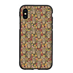 Чехол iPhone XS Max матовый Совы в листьях и цветах, цвет: 3D-черный