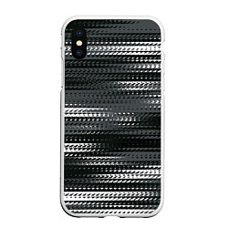 Чехол iPhone XS Max матовый Тёмный серый абстрактные полосы, цвет: 3D-белый
