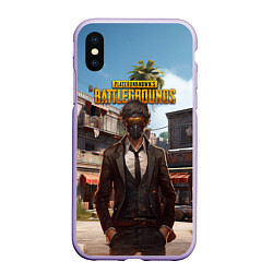 Чехол iPhone XS Max матовый PUBG персонаж в маске, цвет: 3D-светло-сиреневый