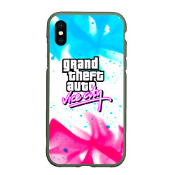 Чехол iPhone XS Max матовый GTA neon flame, цвет: 3D-темно-зеленый