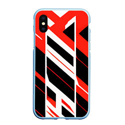 Чехол iPhone XS Max матовый Black and red stripes on a white background, цвет: 3D-голубой