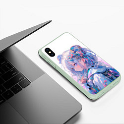 Чехол iPhone XS Max матовый Девушка в стиле аниме с длинными волосами в розово, цвет: 3D-салатовый — фото 2