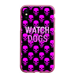 Чехол iPhone XS Max матовый Watch dogs neon skull, цвет: 3D-малиновый