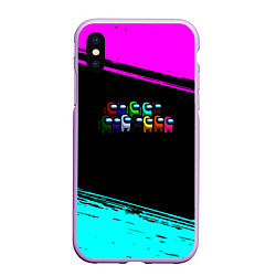 Чехол iPhone XS Max матовый Among us neon colors, цвет: 3D-сиреневый