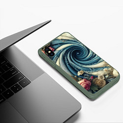 Чехол iPhone XS Max матовый Джинсовая воронка нитки и цветы - нейросеть, цвет: 3D-темно-зеленый — фото 2