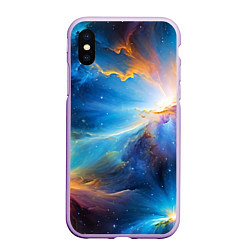 Чехол iPhone XS Max матовый Космический пейзаж - галактики, цвет: 3D-сиреневый