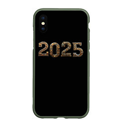 Чехол iPhone XS Max матовый Металическая надпись 2025 год в стиле стимпанк, цвет: 3D-темно-зеленый