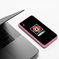 Чехол iPhone XS Max матовый Юбисофт радуга 6 лого, цвет: 3D-малиновый — фото 2