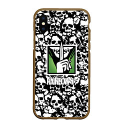 Чехол iPhone XS Max матовый Rainbow six pattern skull, цвет: 3D-коричневый