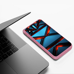 Чехол iPhone XS Max матовый Абстрактные треугольные плиты со светом, цвет: 3D-малиновый — фото 2