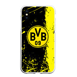 Чехол iPhone XS Max матовый Borussia fc краски, цвет: 3D-белый