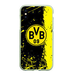 Чехол iPhone XS Max матовый Borussia fc краски, цвет: 3D-салатовый