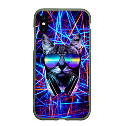 Чехол iPhone XS Max матовый Cat DJ neon, цвет: 3D-темно-зеленый