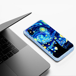 Чехол iPhone XS Max матовый Кот ловит звезды Вангога, цвет: 3D-голубой — фото 2