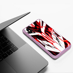 Чехол iPhone XS Max матовый Хаотичная красно-белая абстракция на чёрном фоне, цвет: 3D-сиреневый — фото 2