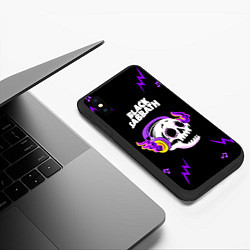 Чехол iPhone XS Max матовый Black Sabbath неоновый череп, цвет: 3D-черный — фото 2