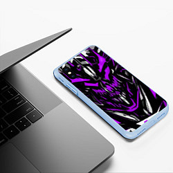 Чехол iPhone XS Max матовый Фиолетово-белое абстрактное лицо на чёрном фоне, цвет: 3D-голубой — фото 2