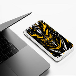 Чехол iPhone XS Max матовый Жёлто-белое абстрактное лицо на чёрном фоне, цвет: 3D-белый — фото 2