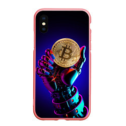 Чехол iPhone XS Max матовый Биткойн в руке киборга, цвет: 3D-баблгам