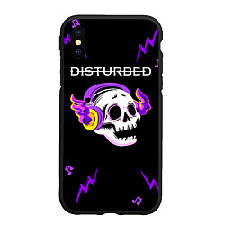 Чехол iPhone XS Max матовый Disturbed неоновый череп, цвет: 3D-черный