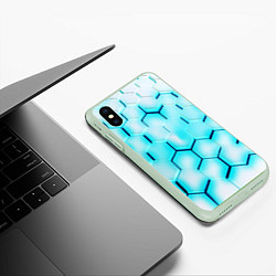 Чехол iPhone XS Max матовый Неоновая броня соты, цвет: 3D-салатовый — фото 2