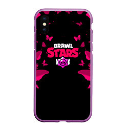 Чехол iPhone XS Max матовый Brawl stars бабочки, цвет: 3D-фиолетовый