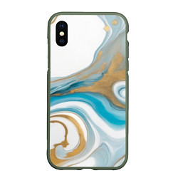 Чехол iPhone XS Max матовый Бело-голубой с золотом абстрактный узор, цвет: 3D-темно-зеленый