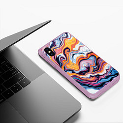 Чехол iPhone XS Max матовый Жидкие разноцветные краски, цвет: 3D-сиреневый — фото 2