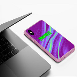 Чехол iPhone XS Max матовый Fortnite game neon hexagon, цвет: 3D-розовый — фото 2