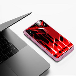 Чехол iPhone XS Max матовый Abstract red stripes on a black background, цвет: 3D-розовый — фото 2