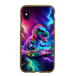 Чехол iPhone XS Max матовый Tyrannosaur DJ - neon glow, цвет: 3D-коричневый